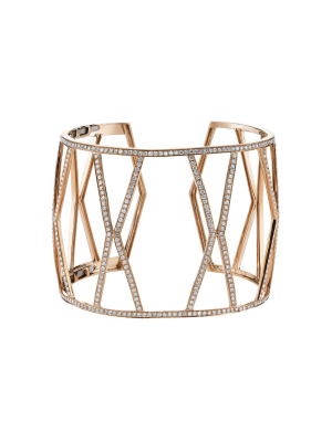 Large Hexagon Diamond Open Cuff - Rose Gold