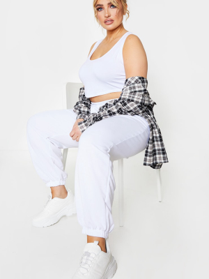 Plus White Basic Cuffed Hem Joggers