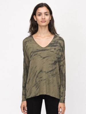 Army Thunder Print Boxy V Neck