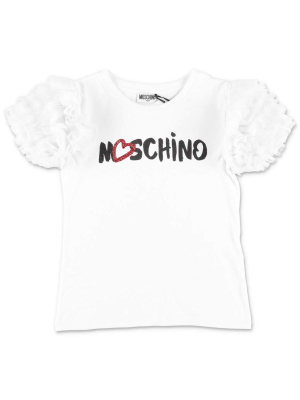 Moschino Kids Logo Printed Ruffled Sleeve T-shirt