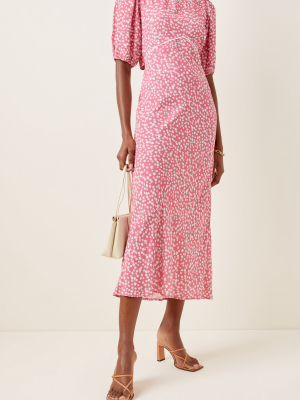 Delilah Puff-sleeve Printed Crepe Midi Dress