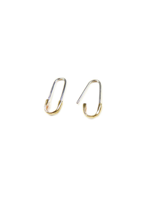 2-tone Safety Pin Earring - Silver & Bronze