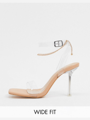 Public Desire Wide Fit April Heeled Sandal With Anklet In Beige