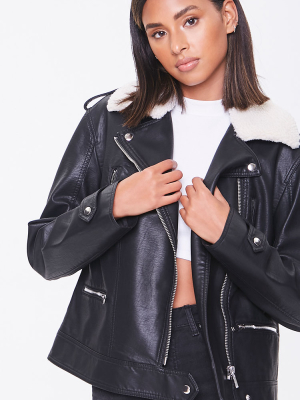 Faux Leather & Shearling Moto Jacket