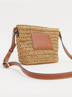 Accessorize Panel Cross Body Bag In Straw