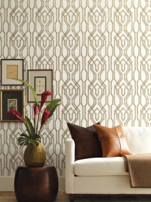 Oriental Lattice Wallpaper In White And Gold From The Tea Garden Collection By Ronald Redding For York Wallcoverings