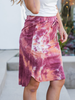 Tie Dye Weekend Skirt - Maroon/orange