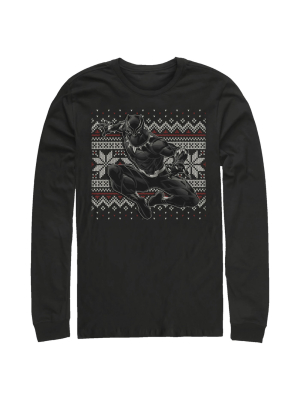 Men's Marvel Black Panther Knit Pattern Print Long Sleeve Shirt