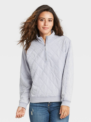 Women's Quarter Zip Quilted Pullover Sweatshirt - Universal Thread™