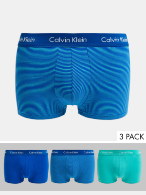 Calvin Klein 3 Pack Cotton Stretch Low Rise Trunks In Green