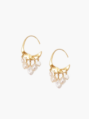 Petite Crescent White Pearl And Gold Hoop Earrings