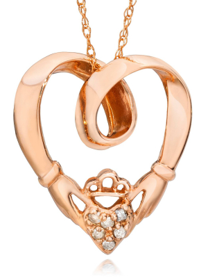 Pompeii3 Claddagh Diamond Pendant 14k Rose Gold