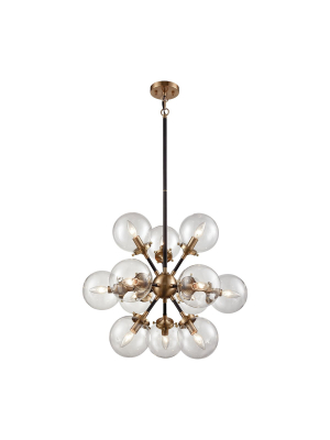 Boudreaux 12-light Chandelier In Antique Gold And Matte Black With Sphere-shaped Glass