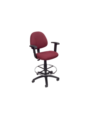 Drafting Stool With Footring And Adjustable Arms Burgundy - Boss Office Products