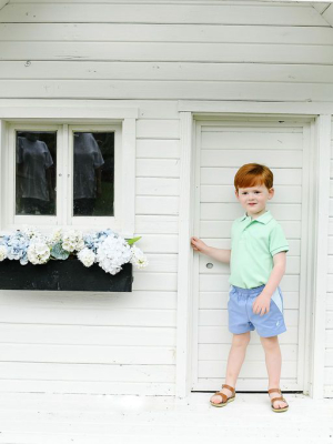 Prim & Proper Polo & Onesie - Grace Bay Green With Buckhead Blue Stork