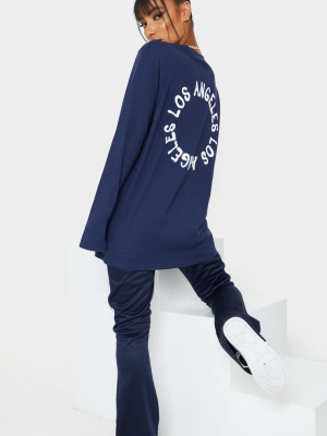 Navy La Oversized Long Sleeve T Shirt