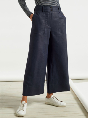 Tate High Easy Waist Wide Leg Utility Style Cropped Trouser - Navy
