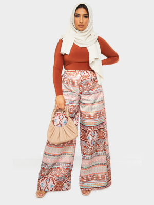 Multi Paisley Print Pleat Detail Wide Leg Pants