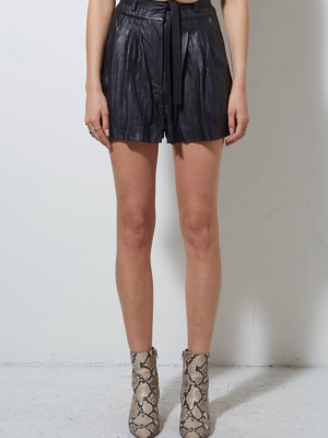 Leather Pleated Short, Black