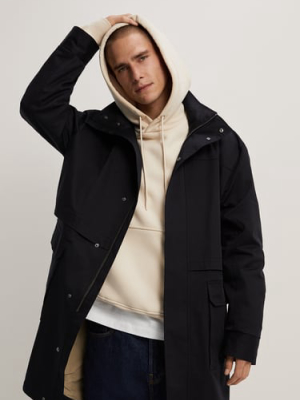 Textured Weave Parka With Pockets