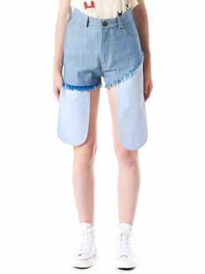 Asymmetric Raw Denim Shorts (otbjea001 Light Blue)