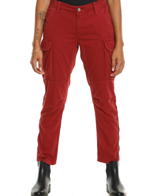 Easy Fit Cargo Pants With Zip At Bottom Slits - Brick