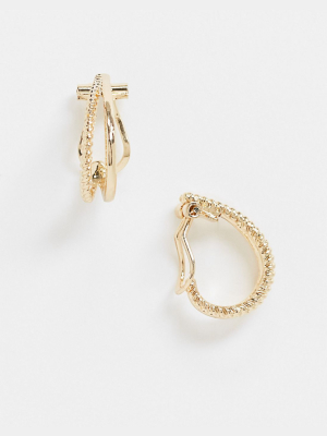 Asos Design Ear Huggies With Twist Hoop In Gold Tone