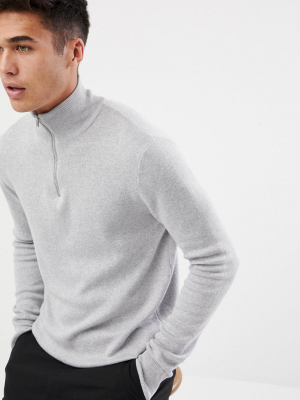 Asos Design Midweight Half Zip Sweater In Gray