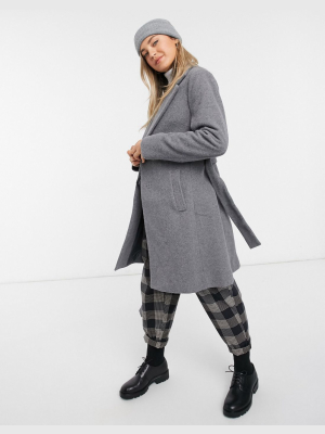 New Look Belted Formal Coat In Gray