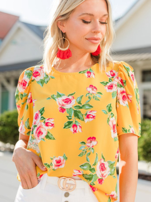 Just A Thought Marigold Yellow Floral Blouse