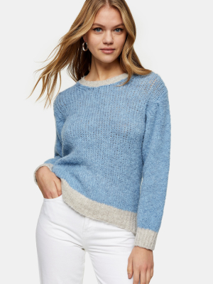 Pale Blue Contrast Crop Knitted Sweater