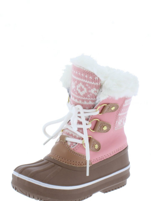 Value84k Pink Faux Fur Lace Up Kids Snow Boot