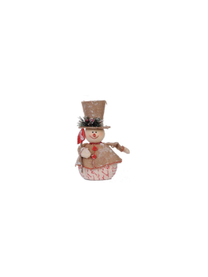 A & B Home 13.5" Beige And Red Jolly Snowman With Shovel Christmas Tabletop Decor