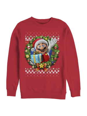 Men's Nintendo Ugly Christmas Mario Wreath Sweatshirt