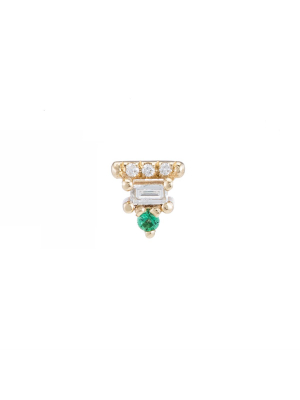 Emerald Baguette Bar Stud