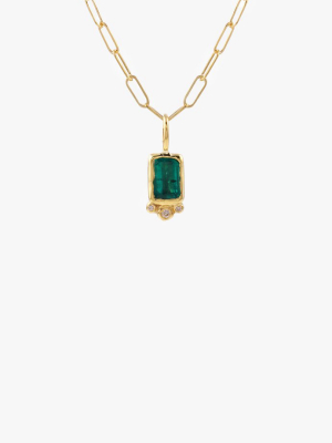 Rectangle Emerald W/ Triple Diamond Necklace