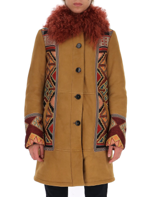 Etro Jacquard Panelled Fur Trim Coat