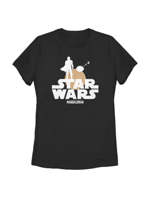 Women's Star Wars The Mandalorian Bounty Hunter And The Child Silhouette T-shirt