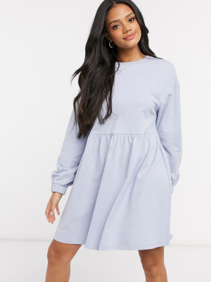 Asos Design Mini Sweat Smock Dress In Dusty Blue