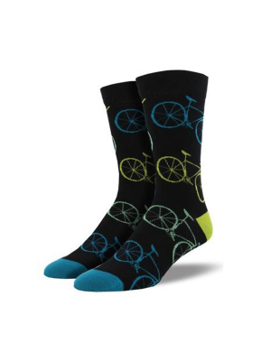 Novelty Socks 10.0" Fixie Black Bamboo Crew Bicycle Socksmith - Socks