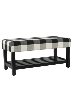 Decorative Bench With Wooden Black Plaid - Homepop