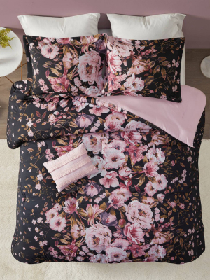 Jessica Floral Printed Comforter Set Black