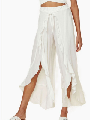 Ruffle Culotte Pants - Ivory White