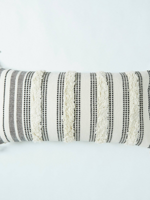 20"x40" Tufted Striped Throw Pillow Black/white - Patina Vie