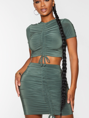 Shape Khaki Slinky Ruched Front Bodycon Skirt