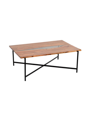 48" Rivers Edge Acacia Wood And Acrylic Coffee Table Brown - Alaterre Furniture