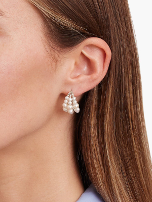 White Pearl Triple Hoop Earrings