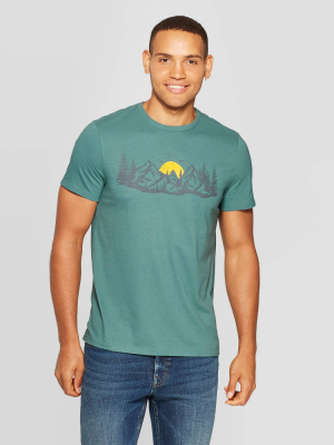 Men's Printed Standard Fit Mountain View Short Sleeve Crew Neck Graphic T-shirt - Goodfellow & Co™ Green