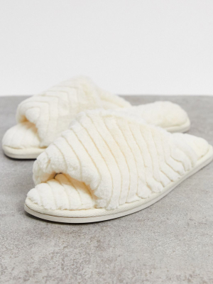 Asos Design Zendaya Fur Scuff Slippers In Cream