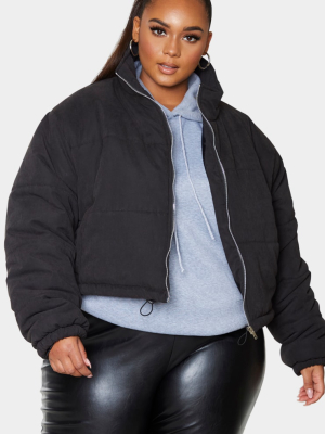 Plus Black Super Cropped Peach Skin Puffer